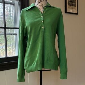 Lands' End Vibrant Green Polo Shirt Sweater L EUC